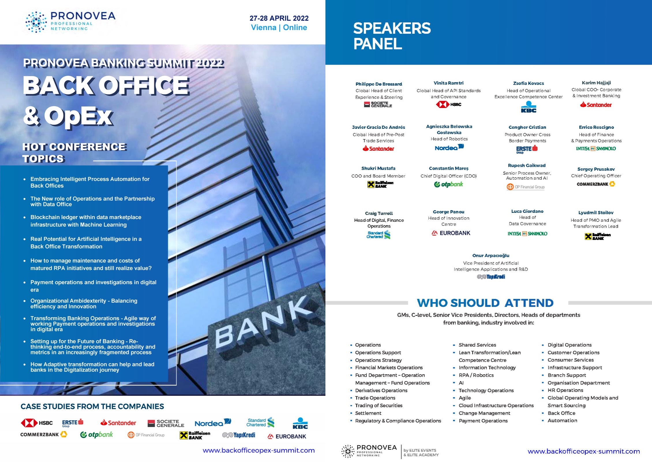 Pronovea Banking Summit 2022: Back Office & OpEx agenda page